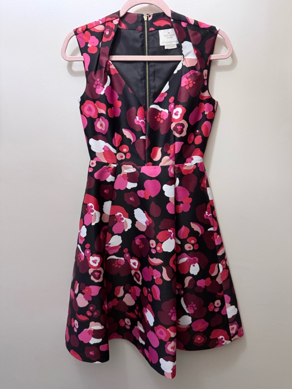Kate Spade Falling Florals Midi Dress Red Pink Black Pleated Formal Prom 0